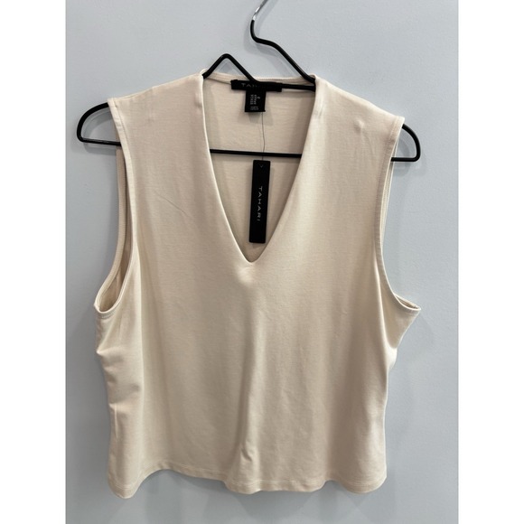 NEW Tahari Sleeveless V Neck Top Women's XL Neutral Stretch Capsule Wardrobe - Picture 3 of 8